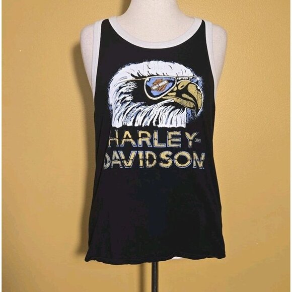 Harley Davidson Mororcycles Eagle Glasses Black Ringer Tank Top Women 2XL White‎ - Picture 2 of 9